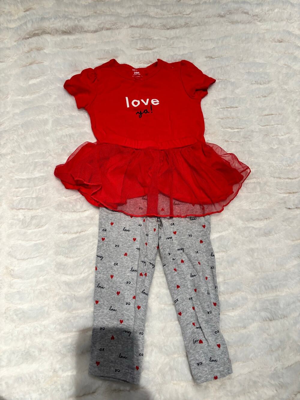 Carter's Girls Love Heart Ruffle Bodysuit Leggings Set 24 Months Valentine's